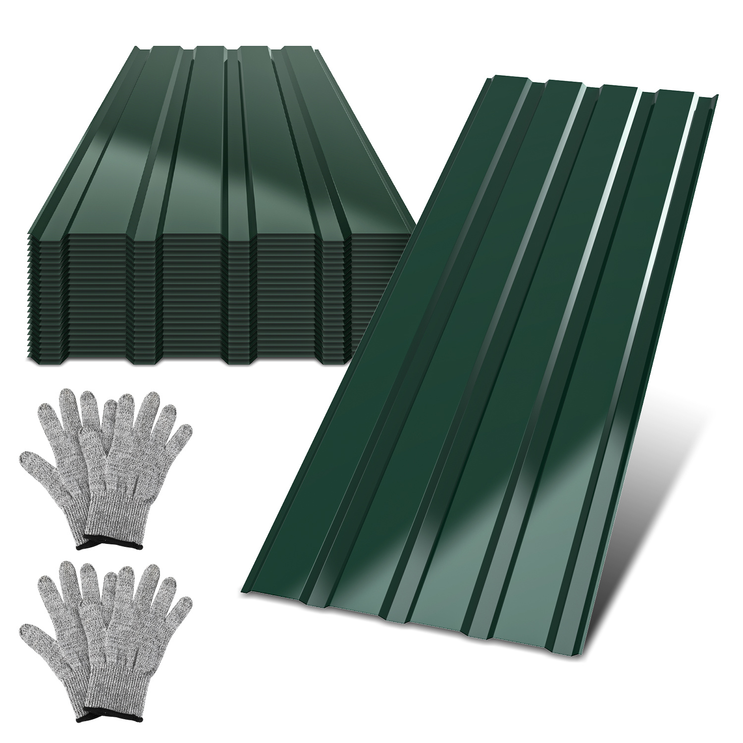 Tolletour Trapezblech Set 24-teilig, 115 X 45 Cm, Glatte Oberfläche, Grün, Ungebohrt, Inkl. Schnittschutzhandschuhe