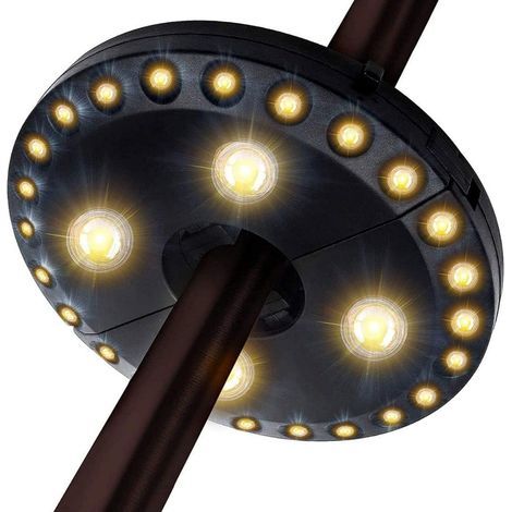 Sonnenschirmbeleuchtung Für Die Terrasse, 3 Helligkeitsstufen, 28 Leds Mit 220 Lux, Betrieb Mit 4 Aa-batterien, Schirmständer Für Terrassenschirme, Camping, Zelte Oder Andere Outdoor-aktivitäten, Warm