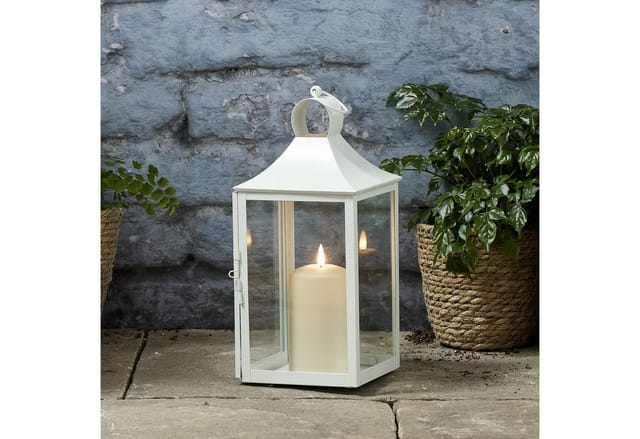 34cm Albury Gartenlaterne weiß mit TruGlow® Outdoor Kerze