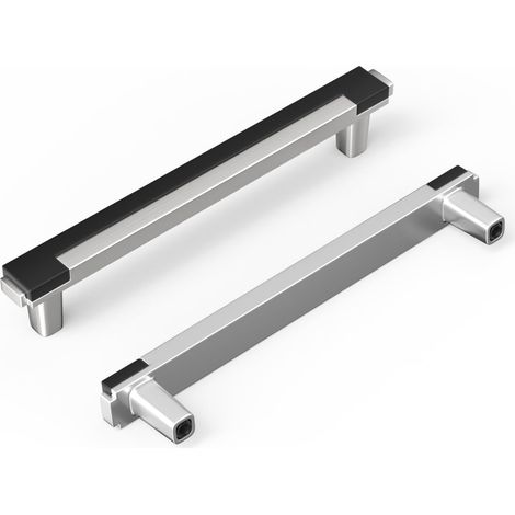 Set Mit 2 Quadratischen Küchenschubladengriffen Aus Zinklegierung, Schwarz Und Silber, 128 Mm Lochdurchmesser