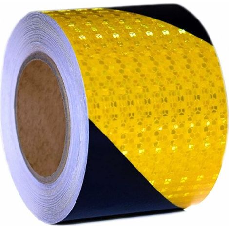 – Gelb-schwarzes Reflektierendes Warnband 5 Cm X 25 M – Gut Sichtbare Pvc-folie – Verschleißfest Und Wasserdicht – Tag- Und Nachtsichtbarkeit – 5 Cm X 25 M
