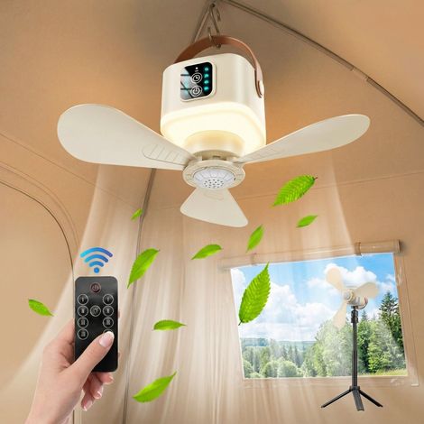Tragbarer Und Wiederaufladbarer Camping-deckenventilator, 7200 Mah, Fernbedienung, 4 Modi, Geeignet Für Zelte Und Markisen