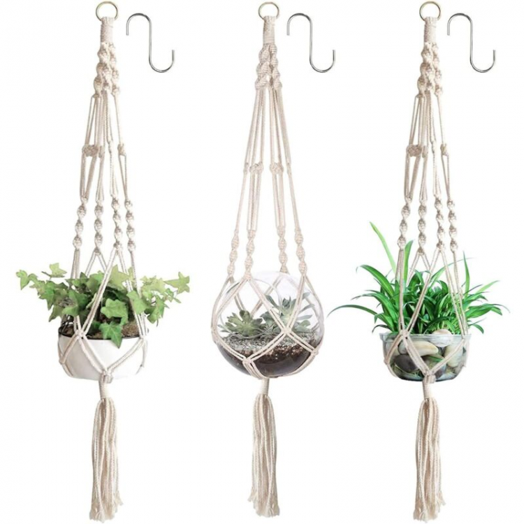3-teiliges Hängeblumentopf-set Aus Netzgewebe, Hängepflanzenkorb Im Skandinavischen Stil