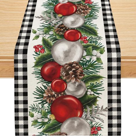 Weihnachtskugeln Mit Büffelkaromuster, Tischläufer, Saisonale Winterdekoration Für Den Innen- Und Außenbereich (13'' X 72'')