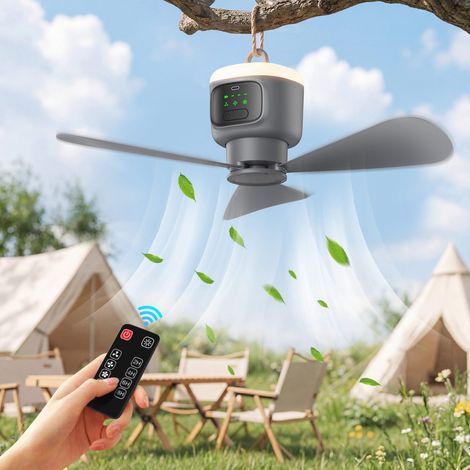 Tragbarer Deckenventilator Für Camping Mit Led-licht – 45 Cm Durchmesser – 12.000 Mah – Fernbedienung – 4 Geschwindigkeitsstufen Und Timer
