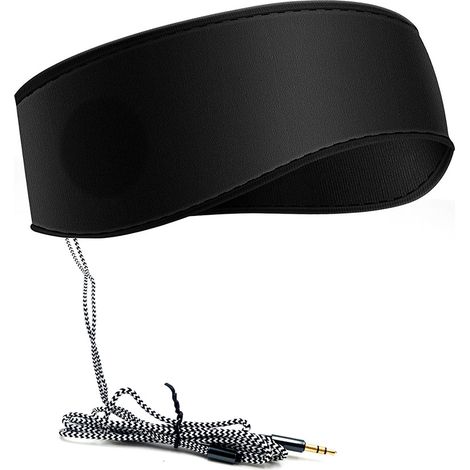 Schwarzes Musikalisches Schlaf-stirnband Mit Kopfhörern, Weiches, Elastisches Reise-stirnband Mit Kabelgebundenem 3,5-mm-lautsprecher Und Schlankem Lautsprecher, Komfortable Schlaf-musik-kopfhörer