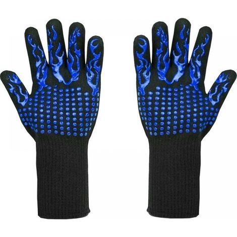 Paar Blaue Grillhandschuhe (33 Cm), Hitzebeständig Bis 800 °c – Schnittfeste Handschuhe Der Schutzklasse L5 Zum Grillen, Kochen, Backen Und Schweißen