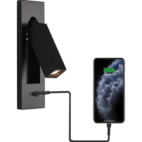 Wandmontierte Leselampe Mit Usb-anschluss, Led-nachttischlampe Mit Schalter, Verstellbare, Eingelassene Leseleuchte Für Das Kopfteil (schwarz)