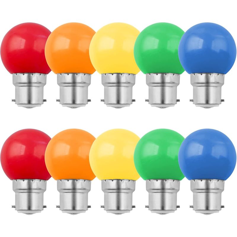 10er-pack – B22 Led-lampe (g45) – Mehrfarbige Dekorationsbeleuchtung Für Partys Und Innenräume – Rot, Grün, Blau, Gelb, Orange – 4,5 X 6,7 Cm