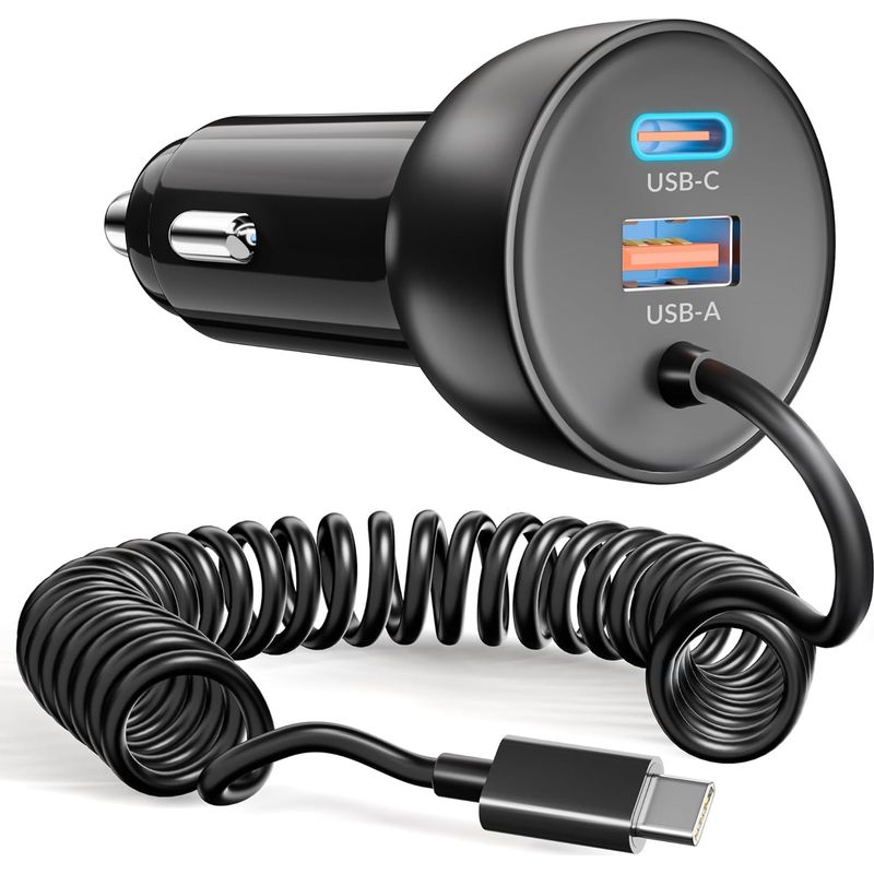 X 75-w-kfz-ladeadapter, Usb-c/a-schnellladung, 1,2 M Spiralkabel, Für Smartphones, Tablets Und Autos