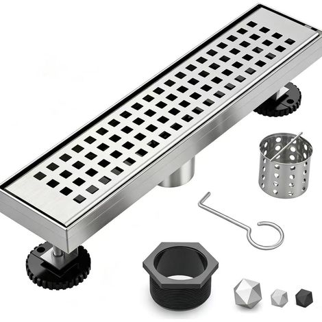 Lineare Duschrinne, 12-zoll-rinne Mit Herausnehmbarem Rost, Duschrinne Aus Edelstahl, Silber.