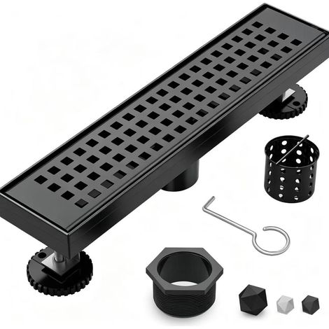 Lineare Duschrinne, 12-zoll-rinne Mit Herausnehmbarem Rost, Duschrinne Aus Edelstahl, Schwarz.