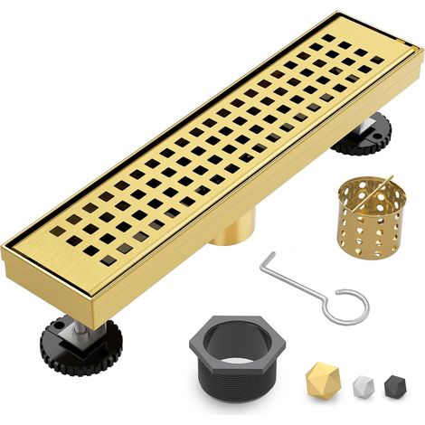 Linearer Duschablauf, 12-zoll-ablauf Mit Herausnehmbarem Rost, Duschablauf Aus Edelstahl, Goldfarben.