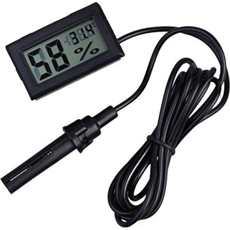 - Thermometer/hygrometer - 1,5 M Externe Sonde - Digitales Lcd-display - Für Reptilien, Aquarien, Inkubatoren Und Geflügel - Schwarz - 48 X 9 X 15 Mm