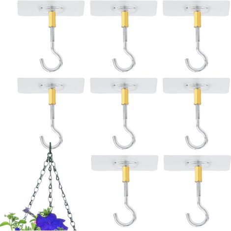 Set Mit 8 Selbstklebenden Deckenhaken, Kein Bohren Erforderlich, Zum Aufhängen Von Pflanzen, Mit Edelstahl-deckenhaken, Selbstklebend, Tragkraft Bis Zu 5 Kg