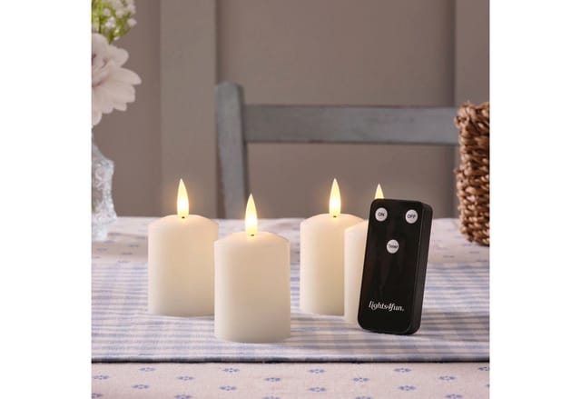 4er Set TruGlow® LED Votivkerzen Echtwachs elfenbeinfarben wiederaufladbar mit Fernbedienung