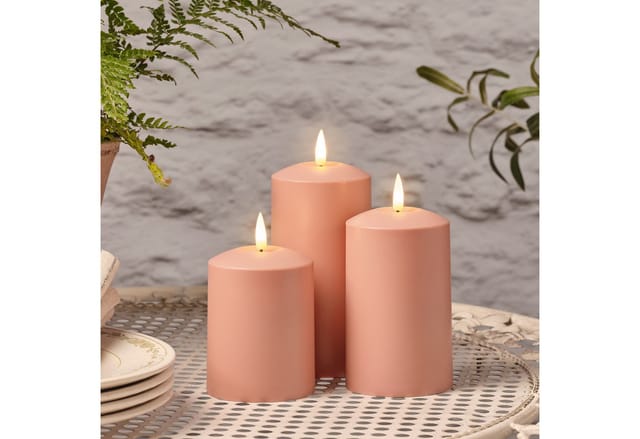 TruGlow® LED Outdoor Kerzen Trio terracottafarben mit Fernbedienung