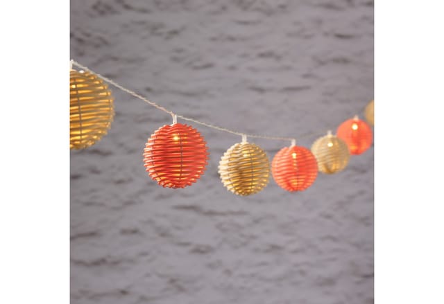 10er LED Solar Lichterkette Rattan Kugeln bunt