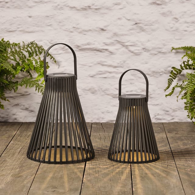 2er Set Solar Laternen Rattan schwarz