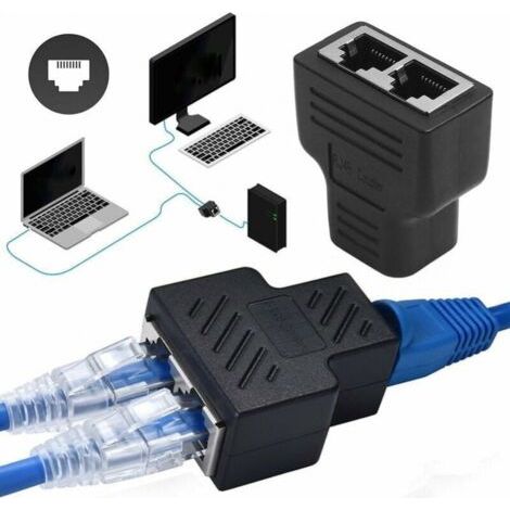 Schwarzer Rj45 1-zu-2-port-splitter-adapter (buchse-zu-buchse) Zur Internetverlängerung, Unterstützt Cat5-, Cat5e-, Cat6- Und Cat7-ethernetkabel