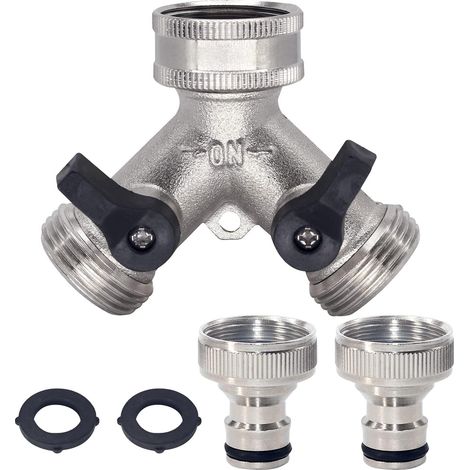 2-wege-gartenschlauchverteiler Aus Messing Mit Schnellkupplung Für 3/4"-wasserschläuche, Y-förmiger Schlauchverteiler-wasserhahnadapter, 2 Ventile Mit 2 Zusätzlichen Gummidichtungen