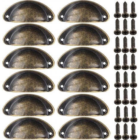12-teiliges Set Vintage-muschelgriffe Für Kommoden/küchenmöbel, Gebogenes Eisen, Vintage-schranktürgriffe, 8,2 Cm X 3,5 Cm, Antikmessing