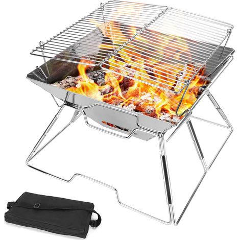 Faltbare Camping-feuerstelle Für Lagerfeuer, Grillrost Aus Edelstahl 304, Edelstahlclip, Robuster Tragbarer Campinggrill Mit Tragetasche Für Lagerfeuer, Camping Und Picknicks