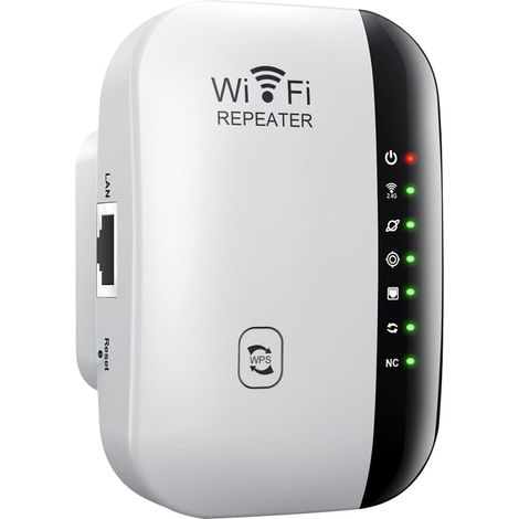 – Wlan-repeater Mit 300 Mbit/s – Reichweite Bis Zu 3000 M² – 2,4 Ghz Mit Wps – Verbindet Bis Zu 30 Geräte – Ethernet-kabel Im Lieferumfang Enthalten