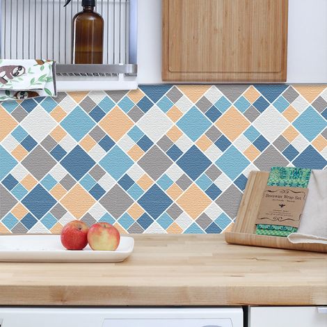 Blau-gelb Karierte Bodenfliesen (20 X 20 Cm) – Selbstklebende Fliesen Für Küche, Wohnzimmer, Bad Und Inneneinrichtung. Pvc