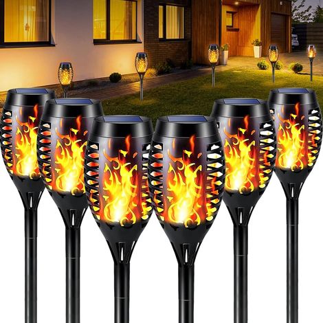 Set Mit 6 Solar-gartenleuchten Mit Flammeneffekt, 12 Wasserdichte Led-solarfackeln, Flackernde Flammen-gartenleuchte