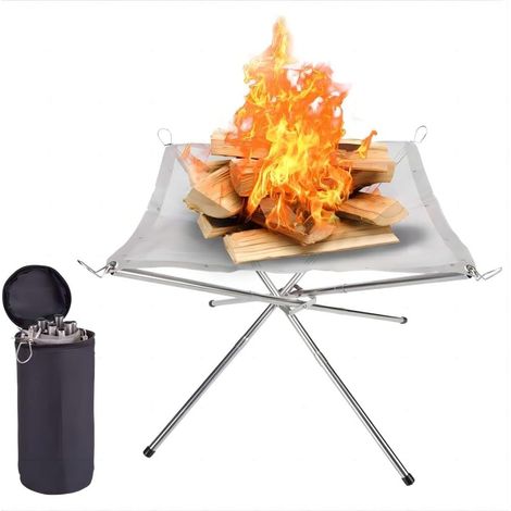 Tragbare, Zusammenklappbare Feuerstelle Aus Edelstahlgewebe 304, Picknick-lagerfeuer Mit Tragetasche (groß (22" X 22" X 17"))