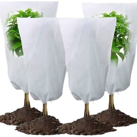 4er-set Winter-pflanzenschutzhüllen Mit Kordelzug, Polypropylen 70 G/m², 80 X 60 Cm, Weiß