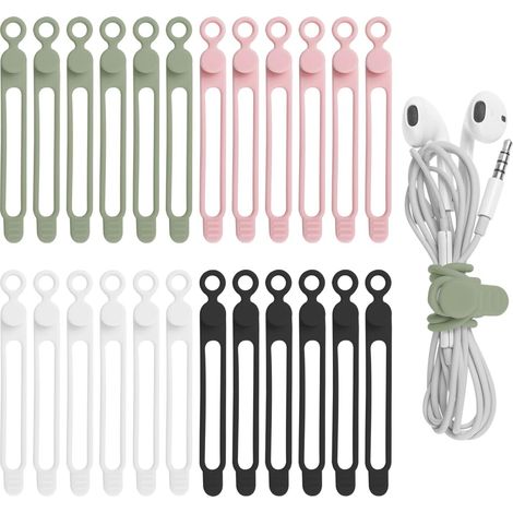Set Mit 24 Silikon-kabelbindern Für Kopfhörer, Handy-ladegerät, Computer, Wiederverwendbare Kabelbinder Für Zuhause, Büro, Küche, Schule (4 Farben)