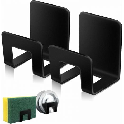 2er-pack Schwammhalter Für Die Küchenspüle, Premium-edelstahl Sus304, Wasserdicht, Schnelltrocknend, Mit Starker Klebefläche, Schwarz