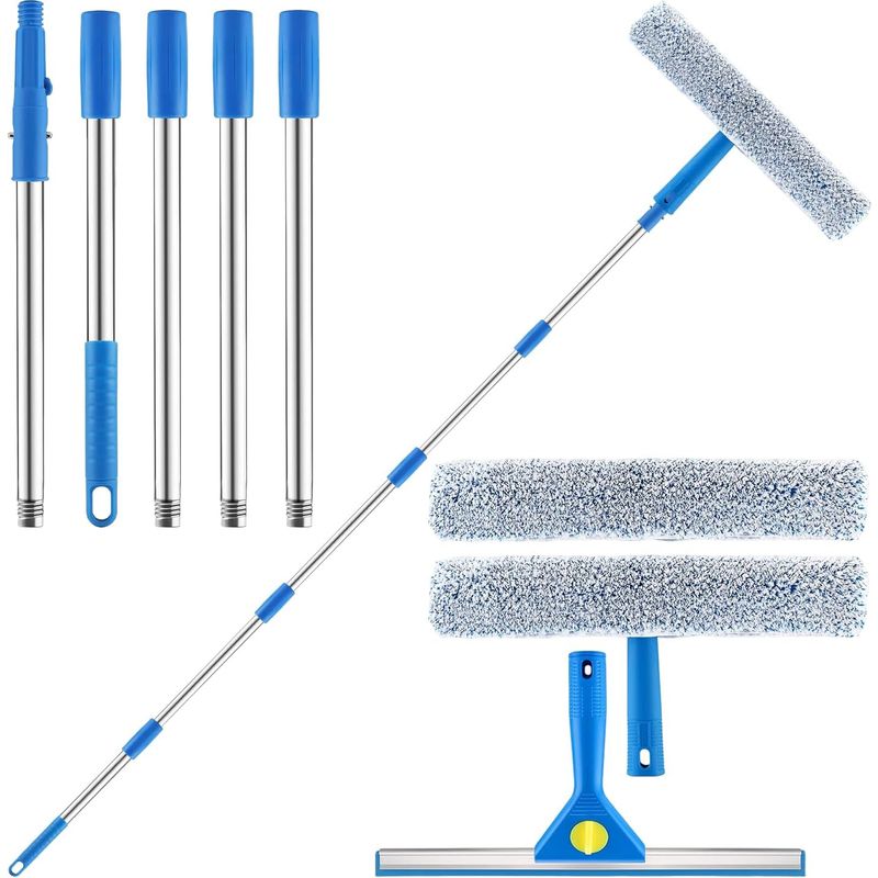 M Langer Fensterabzieher Mit Teleskopgriff, 35 Cm Langer Fensterabzieher Und 35/37 Cm Lange Mikrofaserbürste, Professioneller Fensterabzieher, Geeignet Für Die Reinigung Von Autoscheiben, Duschen Und