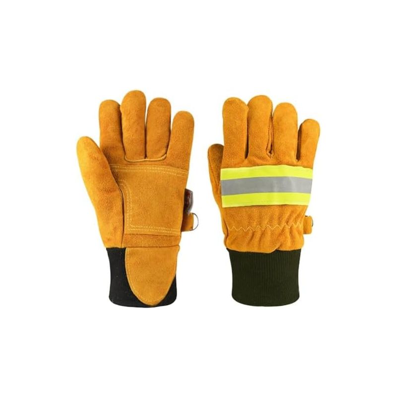 Feuerwehrhandschuhe. Für Professionelle Feuerwehrleute. Hitzebeständig Und Flammhemmend. Arbeitsschutz Mit Reflektorstreifen.