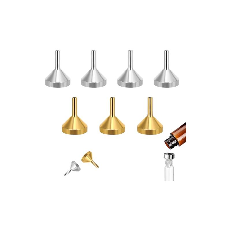 Set Mit 7 Mini-metalltrichtern - Kleine Abfülltrichter Zum Umfüllen Und Abfüllen Von Flüssigkeiten, Parfums Und Ätherischen Ölen (gold-silber-2)