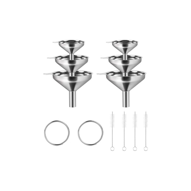 12-teiliges Küchen-trichter-set Aus Edelstahl: 6 Küchen-trichter Aus Edelstahl, 2 Ringe, 4 Reinigungsbürsten, Edelstahl-trichter-set, Metalltrichter Zum Umfüllen Von Flüssigkeiten, Gewürzen Und Marmel