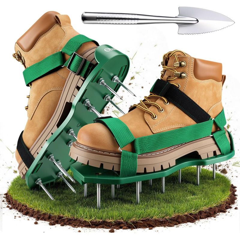 Paar Rasenlüfter-sandalen. Stahlprofilsohle. Verstellbarer Klettverschluss. Gartenarbeit/rasenpflege