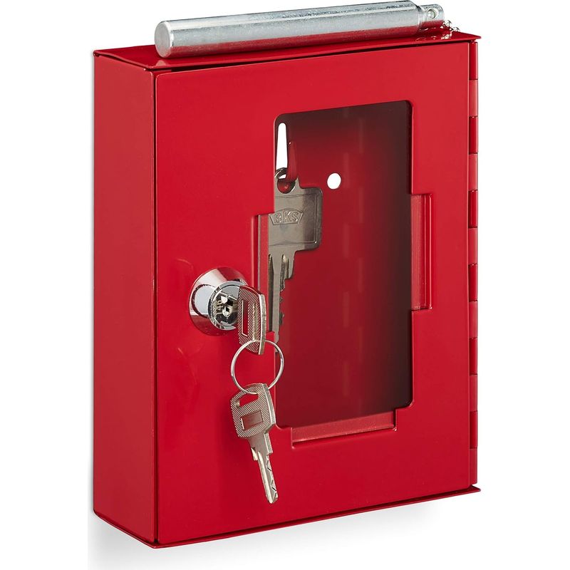 2 Notfall-schlüsselboxen – Metall – Abschließbar – Mit Glasbrecherhammer Und Glas – Für Notfälle Und Schnellen Zugriff – Rot – 15 X 12 X 4 Cm