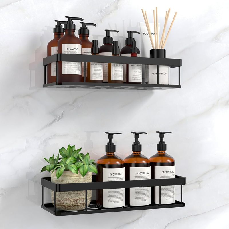 Stück – Duschablage – Badezimmeraufbewahrung – Rostfreier Stahl – Kein Bohren Erforderlich – Stark Haftender Shampoo-halter – Für Fliesen Und Glas – Schwarz – 25 X 10 X 10 Cm