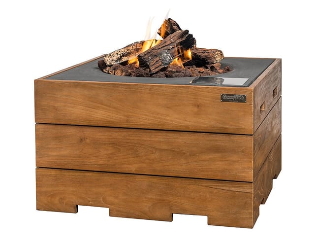 Happy Cocooning Feuertisch TEAK-Holz quadratisch schwarz 760 x 760 mm