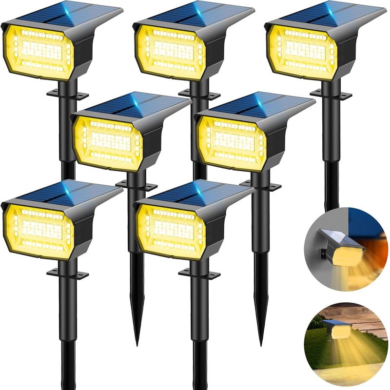 Solar-außenstrahler [7er-pack/72 Leds], 3 Modi, Ip67 Wasserdicht, 3000k, 2-in-1-funktion, Ideal Für Garten, Zaun, Wege, Einfahrt, Veranda Und Terrasse.