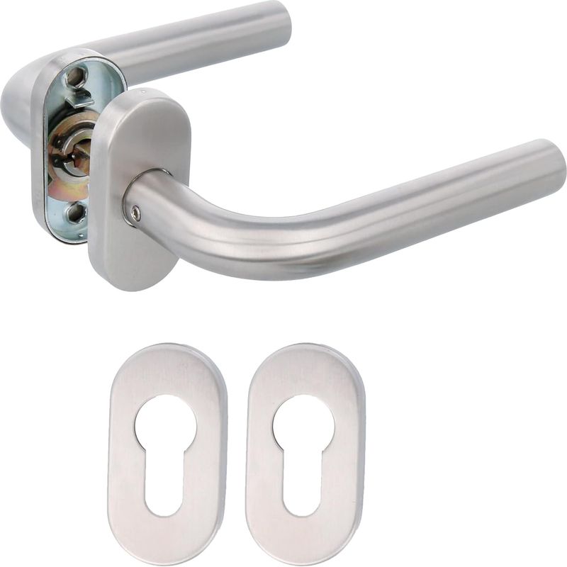 Amig – 9954 Set Mit 4 Griffen Modell „o“ Mit Ovaler Platte – 136 X Ø19 Mm – Edelstahl 18/8 – Silber – Vernickelte Stahlrosette 65 X 31 Mm