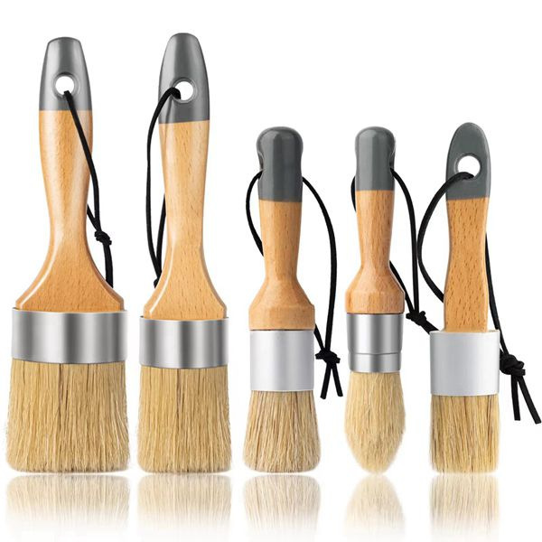 Set Mit 5 Kreide- Und Wachspinseln – Für Ihre Mal- Und Wachsprojekte – Naturborsten Vom Wildschwein, Ergonomische Griffe, Pinsel Zum Schablonieren Von Milchfarbe Auf Holzmöbeln