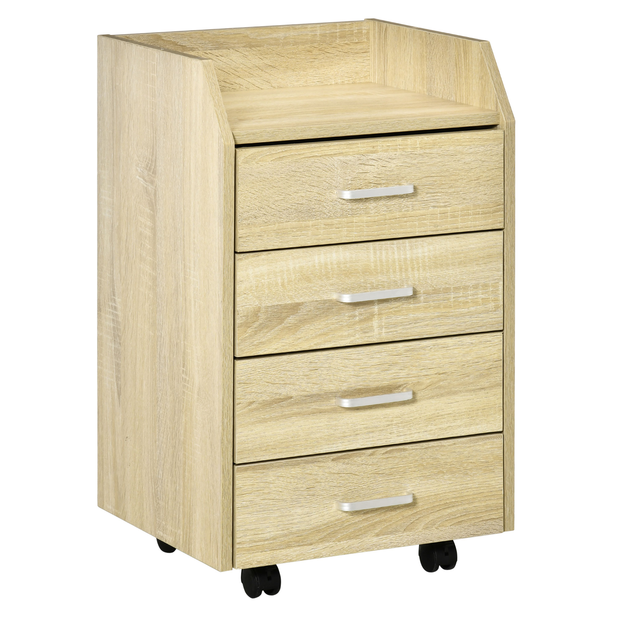 Büroschrank Auf Rollen Mit 4 Schubladen, Aus Mdf Und Spanplatte, Maße 40 X 36 X 65 Cm (l X B X H), Naturfarben