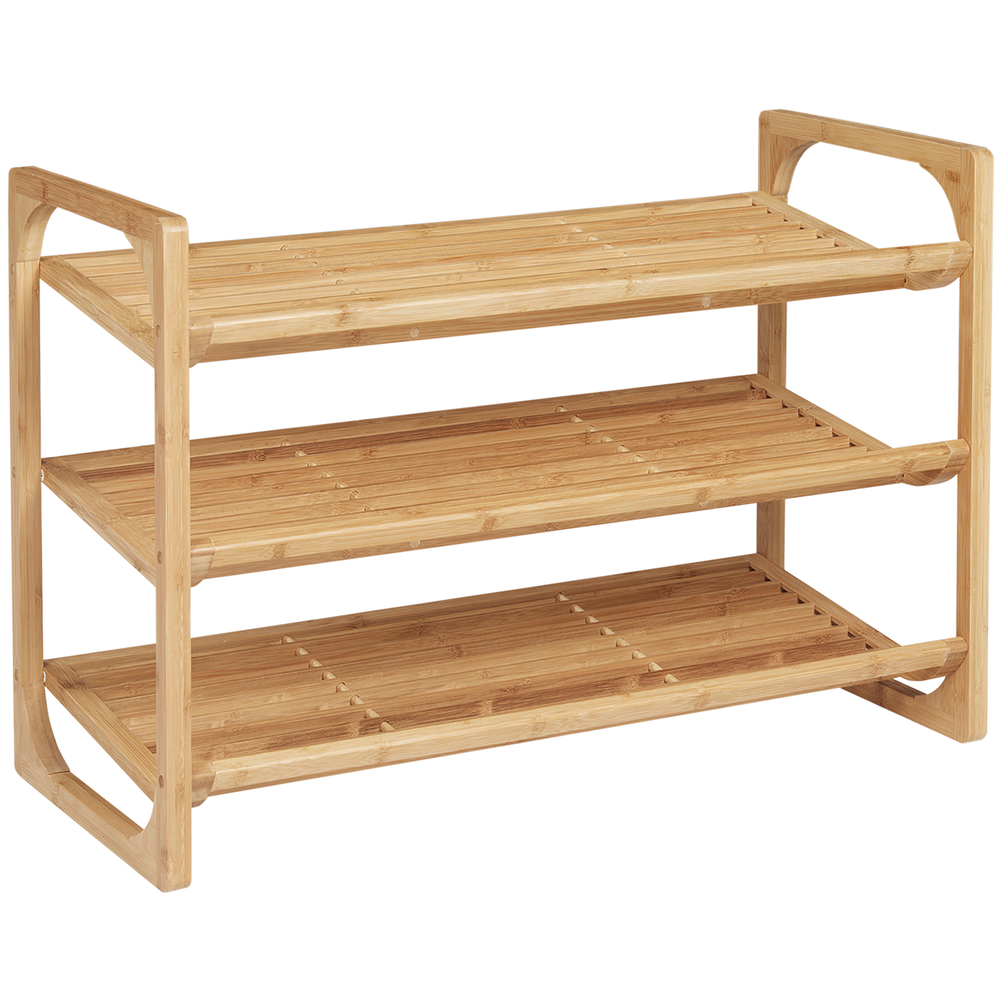 Dreistöckiges Schuhregal Aus Bambus, Bietet Platz Für 9 Paar Schuhe, Ideal Für Den Eingangsbereich, 76 X 33 X 51 Cm, Naturfarbe.