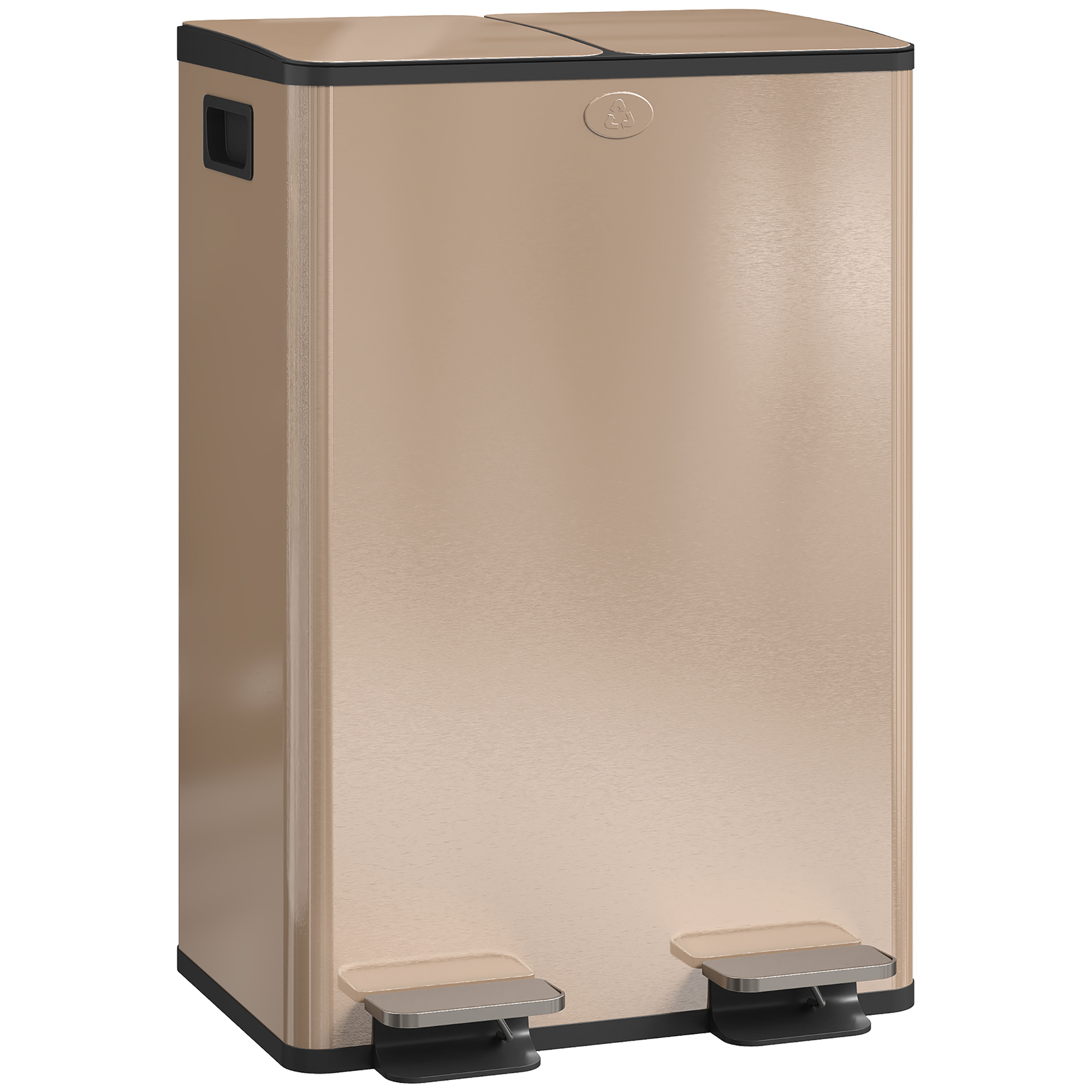 Küchenabfalleimer Mit 2 Fächern (2 X 28 L), Edelstahl, Deckel Mit Soft-close-funktion, 45,8 X 36 X 67,6 Cm, Gold