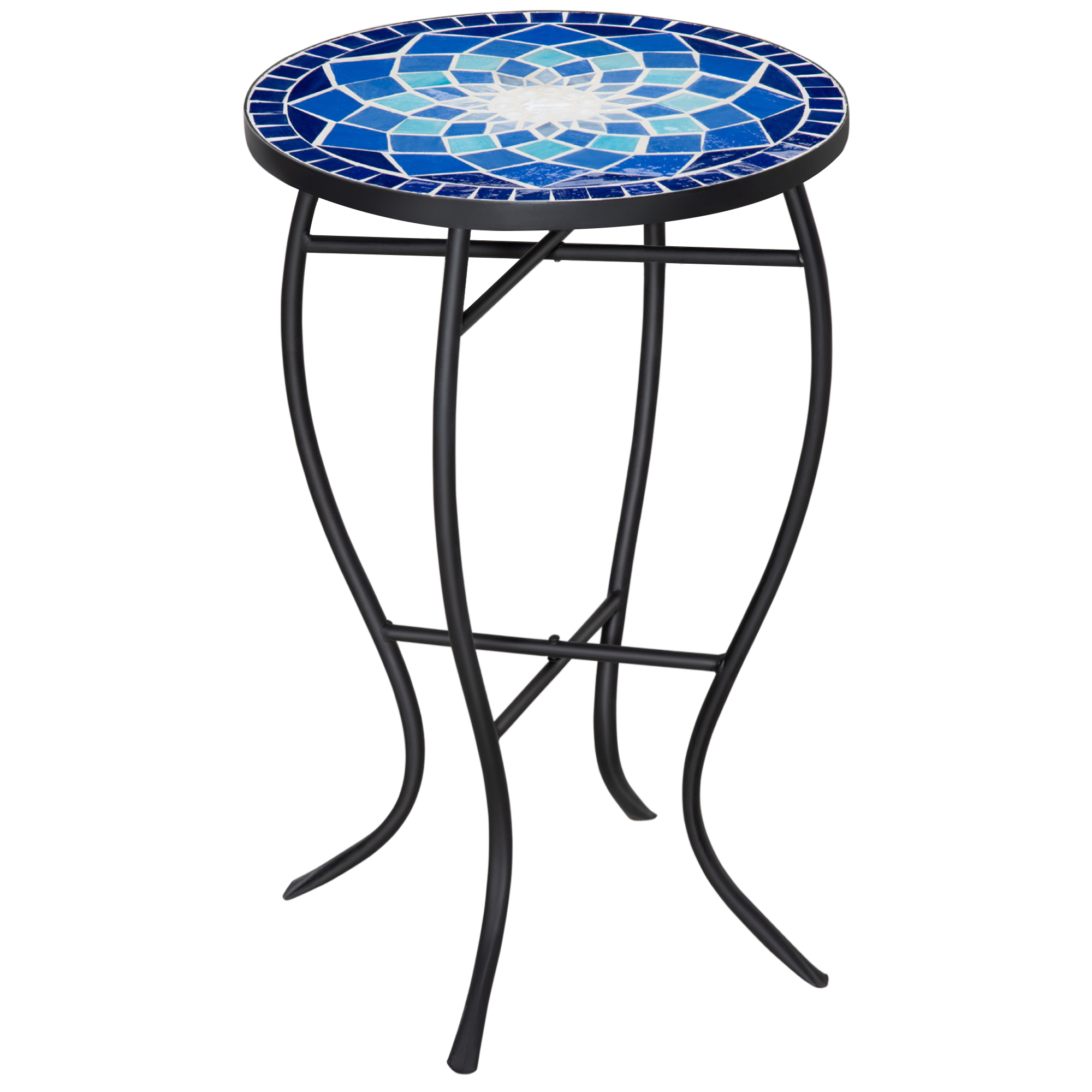 Runder Garten-couchtisch Aus Metallmosaik Mit Keramikplatte, 35,5 X 53,5 Cm