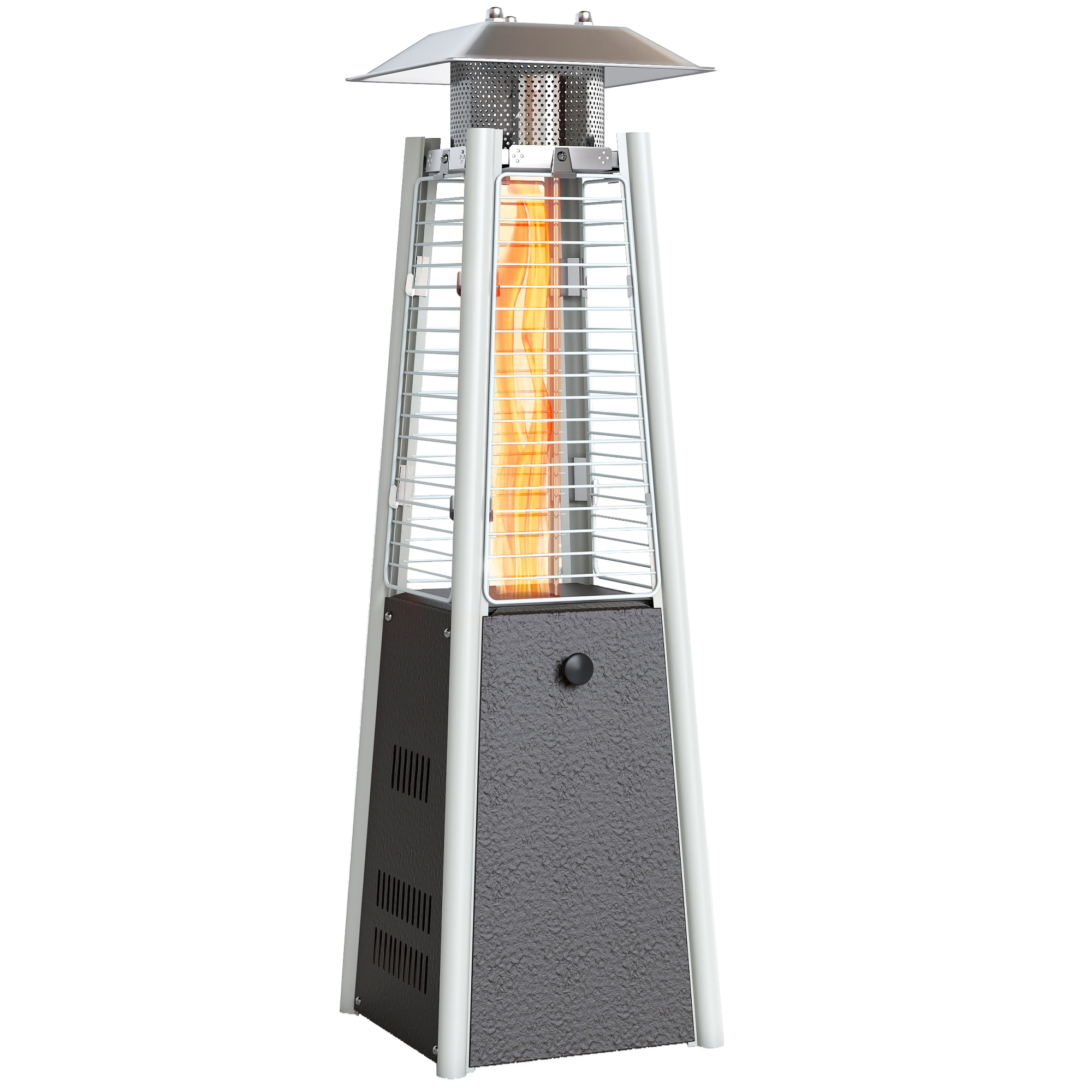Tragbarer 3000-w-butanheizer Mit Einstellbarer Temperatur, Kippsicherung Und Druckknopfzündung, Silber Und Bronze